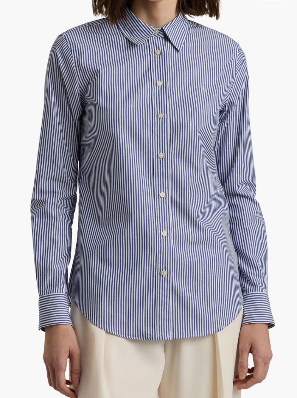 Blue and White Striped Button-Up Shirt